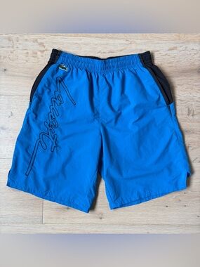 Lacoste Mens XS Blue Swim Trunks Big Logo Athletic Shorts Elastic Waist*V12